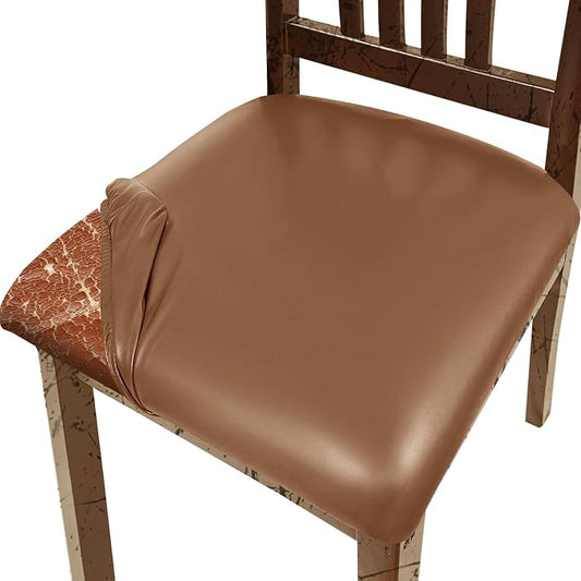 Pu Leather Dining Chair Seat Covers Set of 6, Waterproof Dining Seat Covers Stretch Chair Covers for Dining Chairs/Kitchen Room/Hotel, Odorless Seat Covers for Kitchen Chairs (Light Brown- 8 PCS)