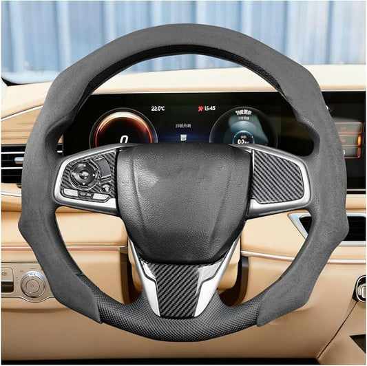 Car Steering Wheel Cover, Soft Brethable Suede Non-Slip Vehicle Steering Wheel Protector, Comfortable Sporty Auto Interior Protection Accessories, Universal for Truck SUV Van (Carbon Black)