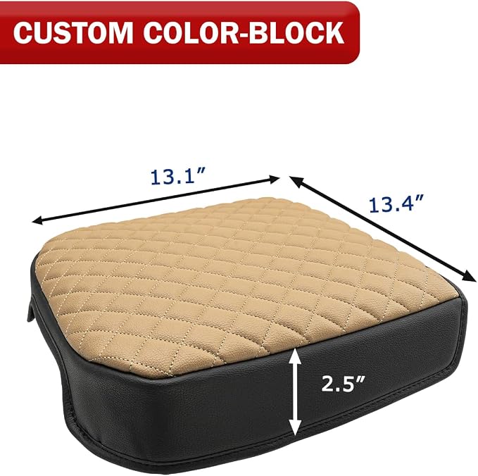 KBH Center Console Armrest Cover for F250-F550 Super Duty 2023-2026, Bucket Seat, Vinyl Leather Interior Trim, Arm Rest Lid Cushion Rrotector, Anti-Scratch, Baja Tan