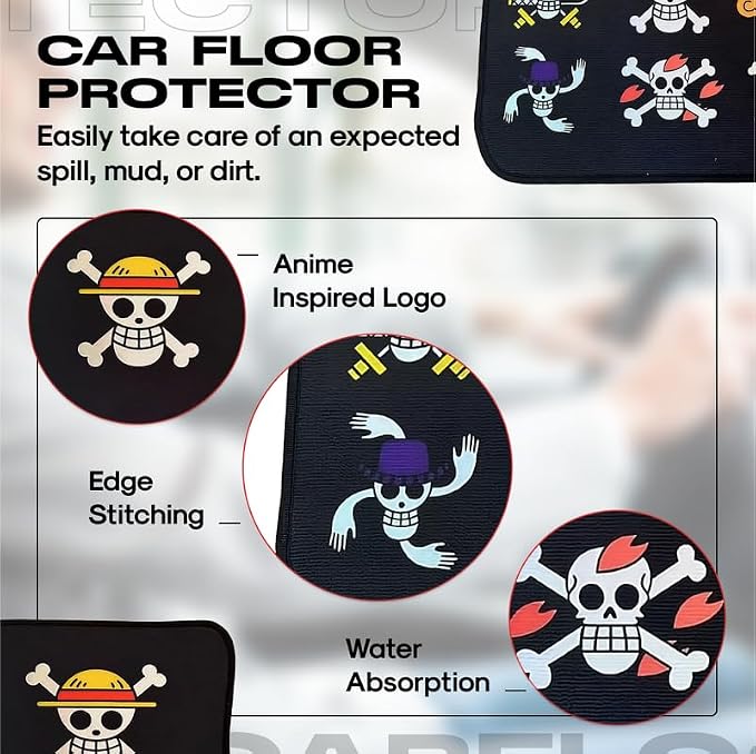 Anime Car Carpet Mat Set of 2 Front, Black Op Design Automotive Accessories Interior All Weather Floor Mats Decor with Non Slip Black Anti Skid Backing