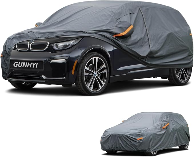 GUNHYI Premium Car Cover Custom Fit BMW i3 Hatchback, 16 Layers Heavy Duty Car Cover Waterproof All Weather with Zipper Door for Sun Rain Snow Dust Uv Protection