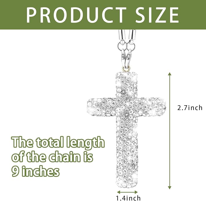 Bling Car Rear View Mirror Accessories Hanging Pendant,Cross Crystal Rhinestone For Car Mirror Hanging,Double-Sided Cross Diamond Religious,Interior Men Women Car Accessories