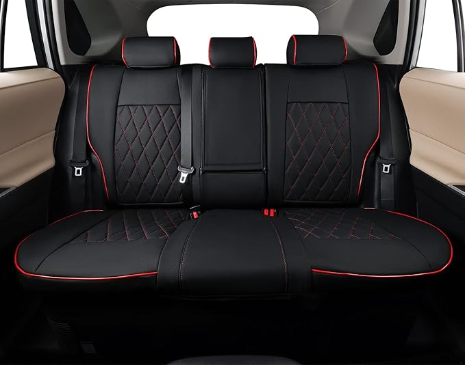 EKR Car Seat Covers for Honda CRV 2015-2016 Leatherette Full Set | Custom Fit for Honda CRV 2015 2016 Full Wrap,Airbag Compatible,Waterproof Pet-resistant,Faux Leather(Black with Red Piping)