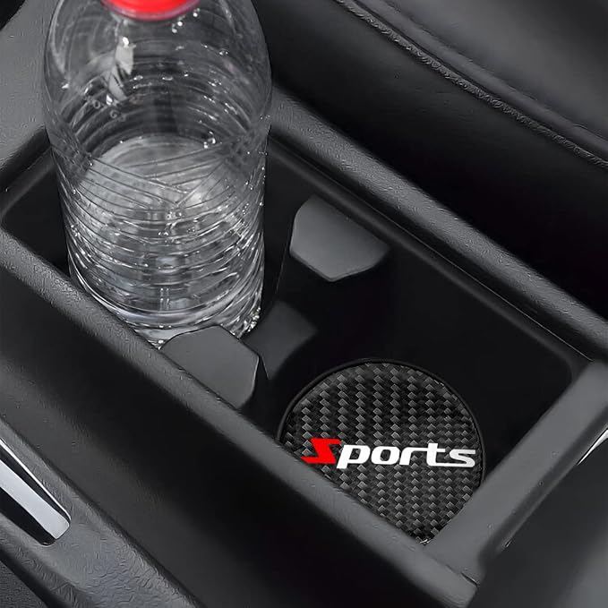 BESULEN Car Cup Holder Coaster, 2 PCS Carbon Fiber Non-Slip Embedded Coasters, Universal 2.75 Inch Cup Holder Insert Coaster Pad, Sports Racing Durable Drink Mat, Car Interior Accessories
