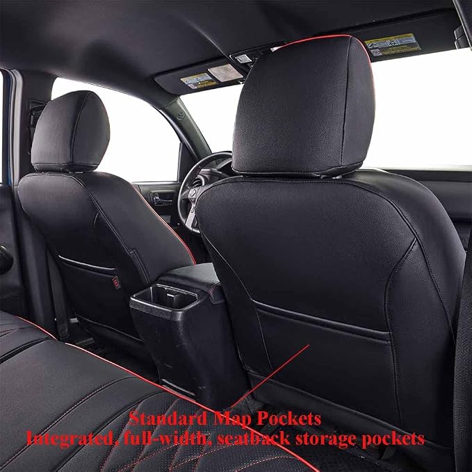 EKR Tacoma Front Seat Covers Custom Fit for Toyota Tacoma 2012 2013 2014 2015 (Regular Seats), Leather Truck Seat Cover for Car - Front Row Only,Faux Leather(Black with Red Trim)