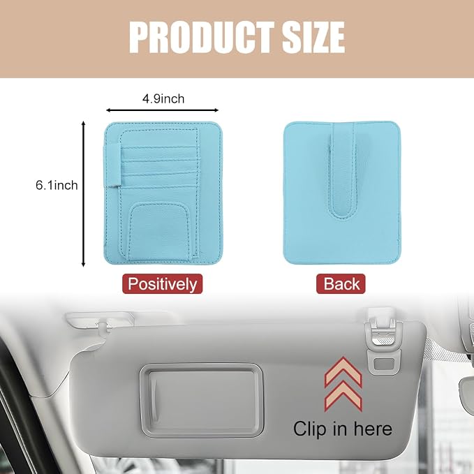 Augeny 2 PCS Car Sun Visor Organizer, Small Auto Visor Organizer and Storage, Registration and Document Holder for Sunglasses, Card, Pen, Driver License, Car Accessories (Blue)