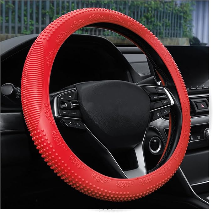 Bittwee Steering Wheel Cover, Car Silicone Steering Wheel Protector, Anti-Slip Soft Odorless Wheel Covers, Universal 14-15 Inch Steering Wheel, Automotive Interior Accessories (Red)