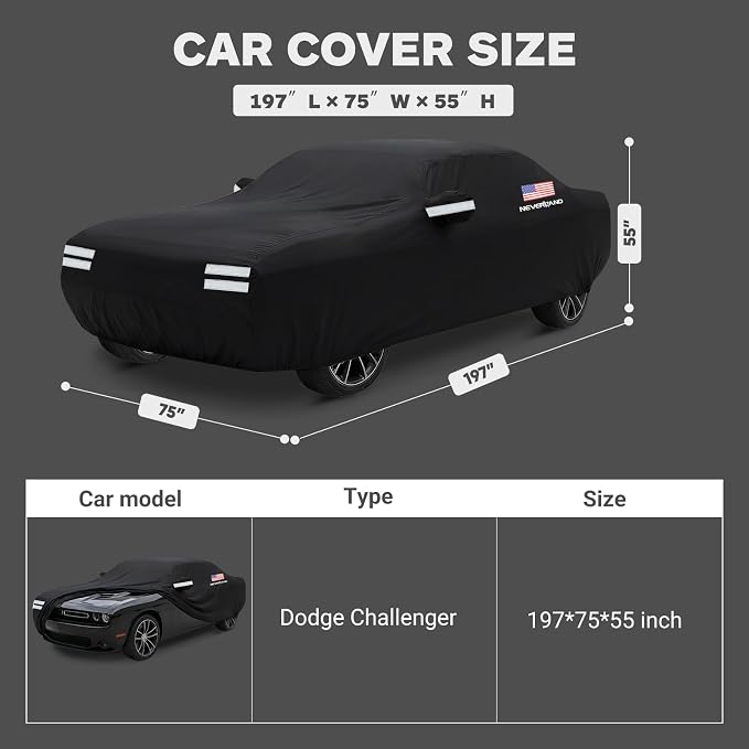 Car Cover Compatible with Dodge Challenger, Full Car Covers Waterproof All Weather Dustproof, Snowproof, UV Protection Car Covers for Automobiles Universal Fit Dodge Challenger