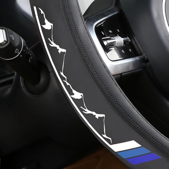 Premium Leather Steering Wheel Cover Compatible with Toyota Tacoma 4Runner Tundra Rav4 Highlander Sequoia,Non-Slip, Breathable 15-16.5inch -Leather-Blue