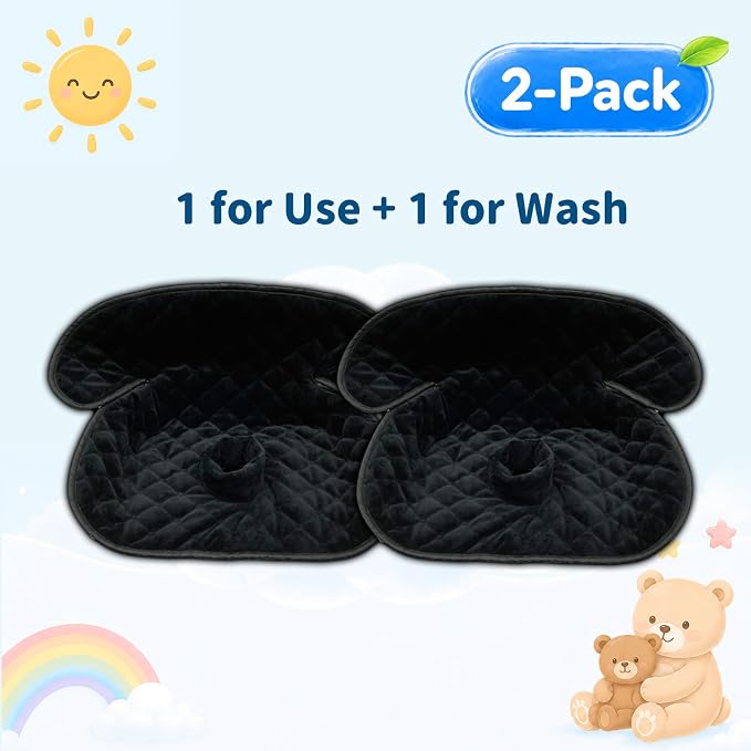 Wonderkin 2-Pack Potty Training Car Seat Protector, Waterproof Car Seat Liner, Non-Slip Leak-Proof Piddle Pads,Washable Cover Fits Car Seats Strollers Bouncers, Ages 6 Months to 4 Years (Black)