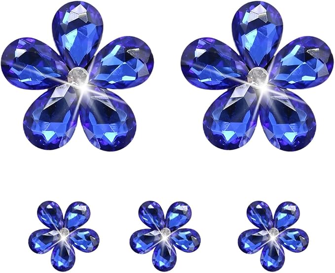 Zpana Bling Daisy Flower Car Air Vent Clips, 5PCS Sparkling Crystal Rhinestone Cute Vehicle Air Conditioning Clamp, Diamond Auto Air Outlet Clip Decor for Women Girls, Universal Fit (Dark Blue)