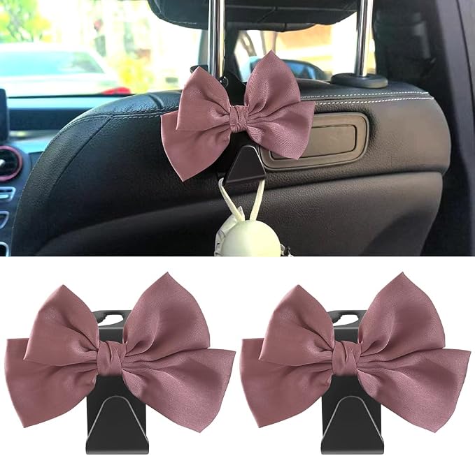 2-Pack Car Seat Headrest Hooks, Handbag Hangers, Leather pink | Storage organizer for handbags, clothes, coats and grocery bags; practical interior accessory for most cars and SUVs