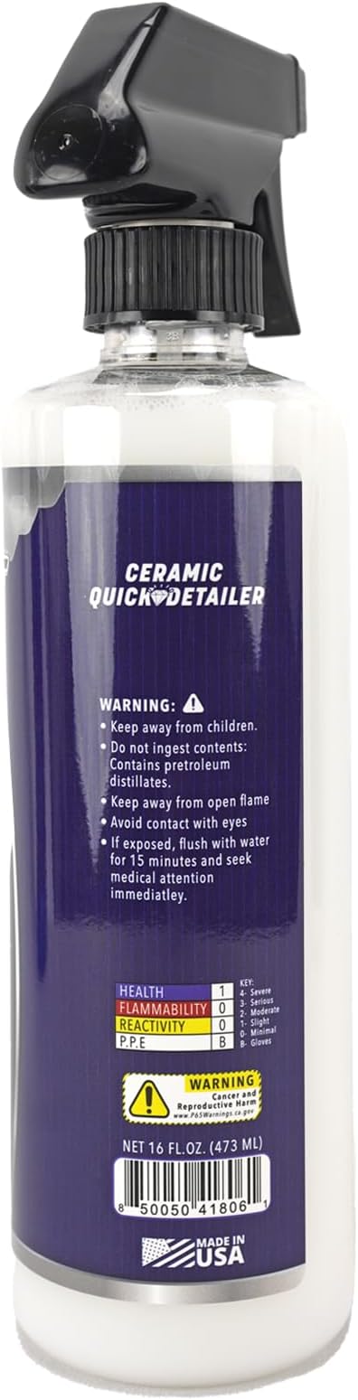 Ceramic Quick Detailer Spray 16 oz (Pack of 1) – Waterless Car Wash with SiO2 Technology | High Gloss Shine & Hydrophobic Protection | Safe on Paint, Plastic, Glass | Easy Spray & Wipe Auto Detailing
