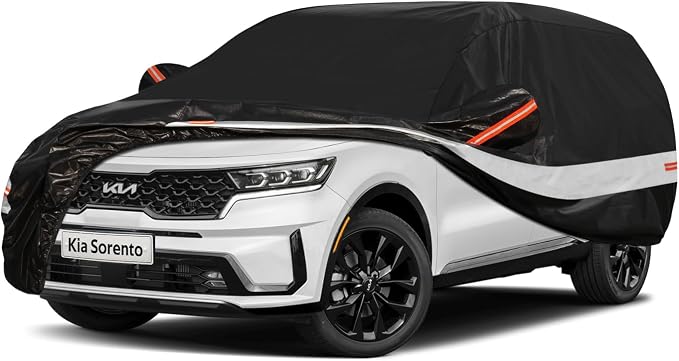 10 Layers SUV Car Cover Custom Fit for Kia Sorento (2012-2026) Waterproof All Weather for Automobiles, Outdoor Full Cover Sun UV Rain Protection with Cotton.Black