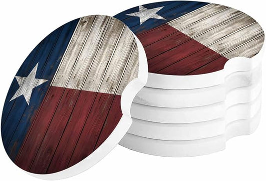 Small Car Coasters for Cup Holders 2.65" Absorbent 6 Pack Car Coaster Ceramic Stone for Drinks Absorb Water Drops State Flag Vintage Wood Grain