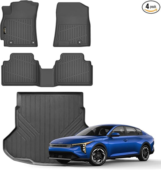 Floor Mats Custom for Kia K4 2025 2026 Sedan | All Weather TPE Rubber Floor Liners, Cargo Liner Full Set for K4 Accessories, Black