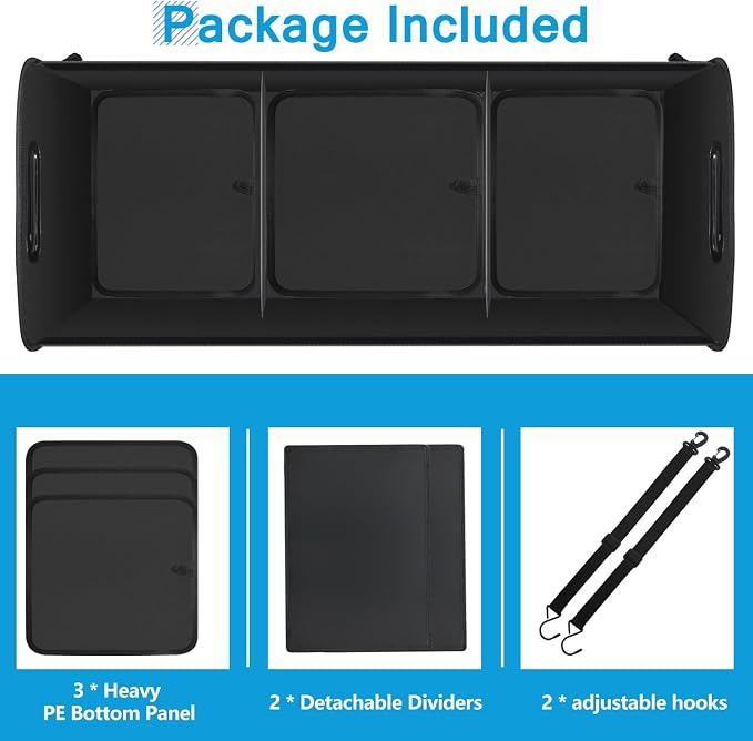 AOPHY Foldable Trunk Organizer for Car SUV Truck 95L | Collapsible storage bin with straps. Waterproof and sturdy. Fits sedans too. Folds flat when not in use. Great for drivers.