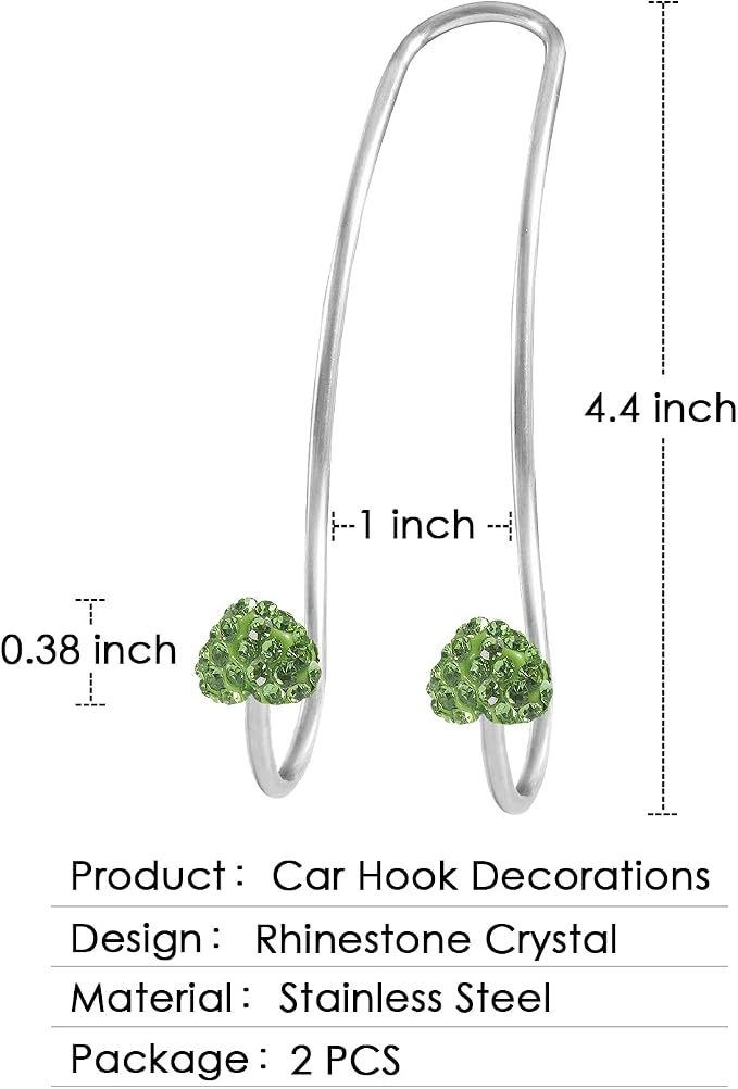 Guoord 【2026 Upgraded】 Auto Hooks Decorations, 2 Pcs Bling Heart-Shaped Purse Hook Hangers, Auto Hooks Car Hangers and Durable Backseat Holder, Storage Universal for SUV Truck Vehicle（Green）