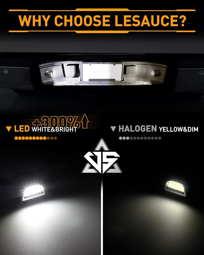 LESAUCE Full LED License Plate Light Silver Housing Tag Lamp Assembly Replacement for Chevy Silverado 1500 2500 3500 Suburban Tahoe GMC Sierra Yukon XL, 6000K White, Pack of 2