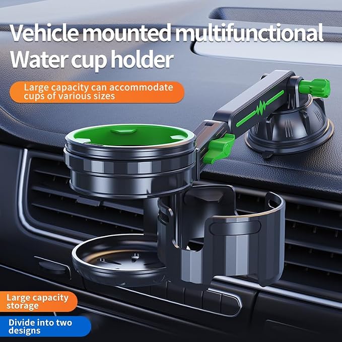 Car Cup Holder Expander, 2-in-1 Multifunction Cup Holder with Suction Cup & Adjustable Base, Cupholder Expander for 10-46 OZ Yeti, Hydroflask Extra Automotive Cup Holder for Car