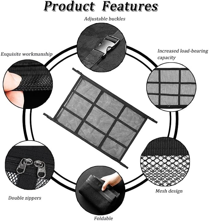 Car Ceiling Cargo Net Pocket for Honda Element 2000–2011, Car Roof Storage Organizer, Double Layer Overhead Cargo Net for Auto with Zip Closure for Trip, Camping,A