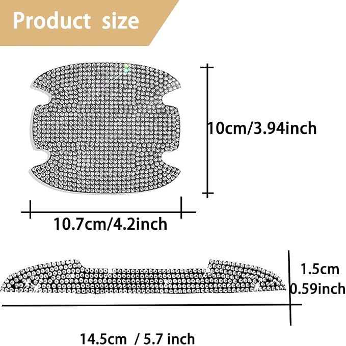8Pcs Bling Rhinestone Car Door Handle Stickers Protector, Trim Auto Door Entry Guard Bling Stickers Car Accessories for Women and Men, Universal Car Accessories for All Cars (White)