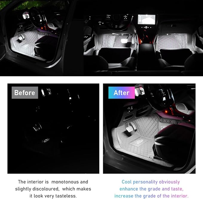 Ohleats Car LED Strip Light, 24 LED RGB Auto Interior Atmosphere Lights, USB Vehicle Under Dash Ambient Night Light Strip, Interior Decorative Lamp Lighting Kit Car Accessories (White)