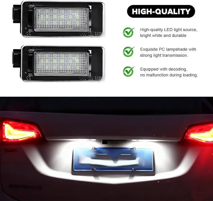 1 Pair Car LED License Plate Light, High Bright Vehicle Rear Tag Lamp Assembly, Automotive License Plate Lighting Kit Replacement, Compatible with Serena Altima Sentra