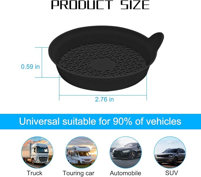 Mandark Car Cup Holder Coasters, Non-Slip Silicone Vehicle Insulation Drink Mat, Waterproof Sift-Proof Spill Recessed Automotive Interior Cup Insert Pad Accessories, Universal Fit (Black)