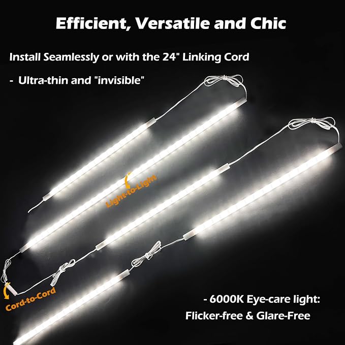 Cefrank 6-Pack 12 Inch Seamlessly Linkable LED Under Cabinet Lighting Strip Light Bars for Cabinet, Kitchen, Shelf, Workbench, Cupboard, 1200 Lumen Cold White 6000K