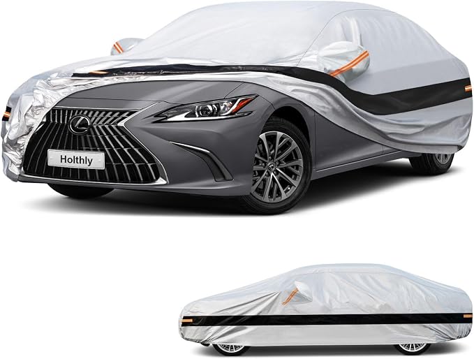 10 Layer Sedan Car Cover Waterproof All Weather for Automobiles,100% Waterproof Outdoor Car Covers Rain Snow UV Dust Protection. Custom Fit for Lexus ES, Cadillac CT5,Buick Lacrosse,etc
