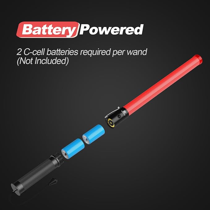 RoadHero 10 Pack 21 Inch Traffic Wand, Brightness Traffic Control Baton with 2 Flashing Modes, Safety Marshalling Wands with Side Clip for Airport, Parking Lot, Car Directing