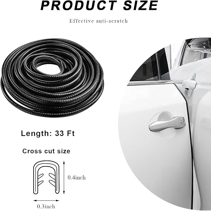 32.8Ft(10M) Car Door Edge Guards, U-Shaped No Glue Automotive Edge Trim Seal Protector Molding, Universal Vehicle Door Entry Guard Protective Strip, Exterior Car Accessories
