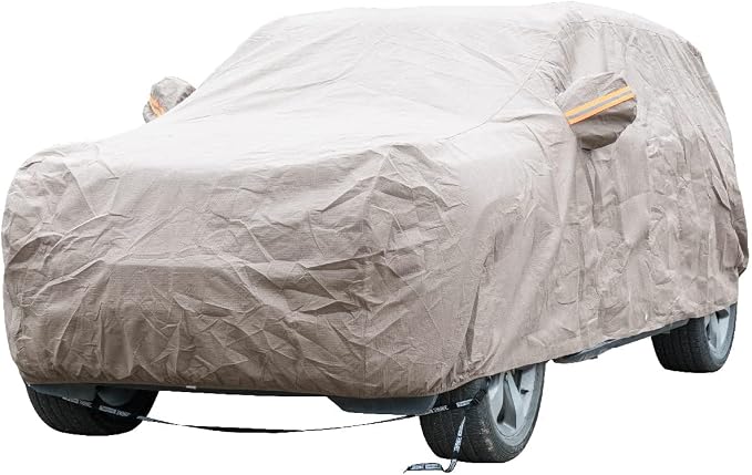 Tecoom Thick Shell Super Breathable-Waterproof Windproof Snow Sun Rain UV Protective Outdoor All Weather SUV Car Cover Fit 191-205 inches SUV