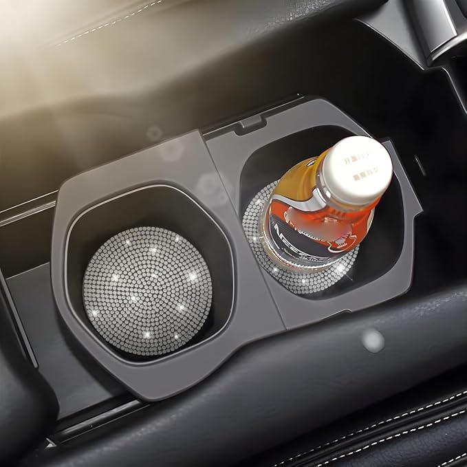 Osilly Bling Car Cup Holder Coaster, Crystal Rhinestone Anti-Slip Insert Coasters, Universal 2.75 Inch Fashion Automotive Cup Mat, Car Interior Accessories Decor Gifts for Women (White, 4PCS)