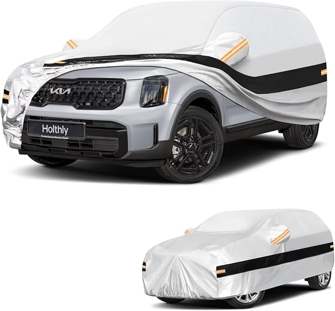 10 Layers SUV Car Cover Custom Fit for Kia Telluride (2016-2026), Waterproof All Weather for Automobiles, Outdoor Full Cover Sun Dust Rain Protection with Cotton. Silver