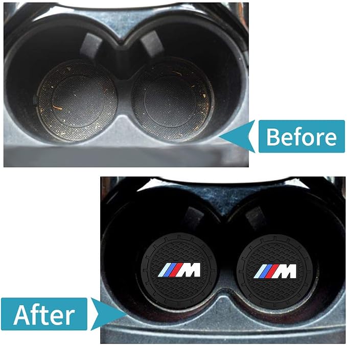 2PCS Car Cup Holder Coasters, Silicone Car Coasters with Logo for BMW M Series M3 M5 X1 X5 X6 Z4 3 5 7 Series, Non-Slip Vehicle Car Coasters Cup Mats for BMW-M Interior Accessories, 2Pcs 2.75''