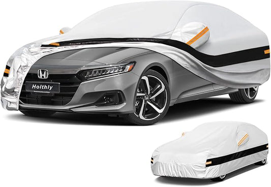 10 Layer Car Cover Waterproof All Weather for Sedan,100% Waterproof Outdoor Car Covers for Automobiles Rain Sun Protection. Custom Fit for Midsized Car Toyota Camry,Honda Accord, etc