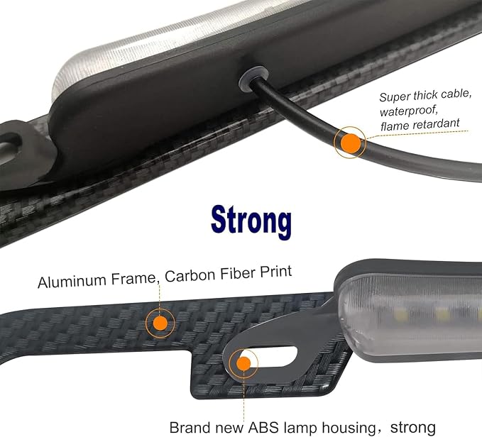 AOOTF License Plate Frame with Light Bar Assembly, Waterproof White | License Plate Light Lamp Bulbs, Aluminium Carbon Fiber Car Tag Holder Mount Kit, For Truck SUV Trailer, 12V, Screws Caps