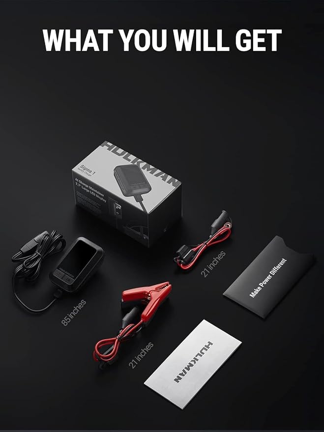 HULKMAN Sigma 1 Car Battery Charger - 1A 6V/12V Automatic Smart Trickle Charger, Battery Maintainer, and Desulfator with Intelligent Interface