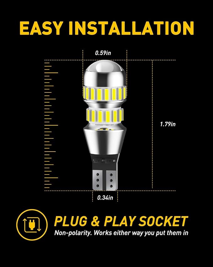 AUXITO 912 921 LED Bulb Reverse Light Bulbs, 600% Ultra Bright White, Non-polarity 906 W16W T15 921 LED Bulb Direct Back Up Parking Light Replacement Lamp, Pack of 2