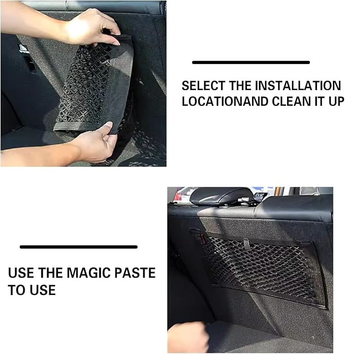 Mandark 2PCS Mesh Cargo Net for Car Trunk Storage, Elastic Vehicle Wall Sticker Organizer Net, 9.8 * 7.8 Inch Adjustable Auto Interior Storage Pouch Bag, Universal for SUV, Truck, RV