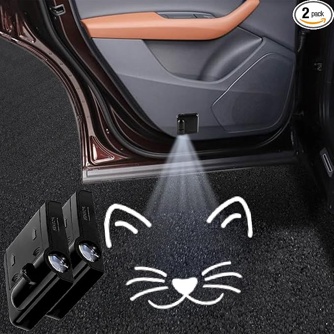 2PCS No Fade Cat Car Door Lights Logo Projector LED Shadow Light Welcome Lamp,Car Accessories for Cat Lovers Gifts,Suitable for All Brands Vehicles Motorcycle