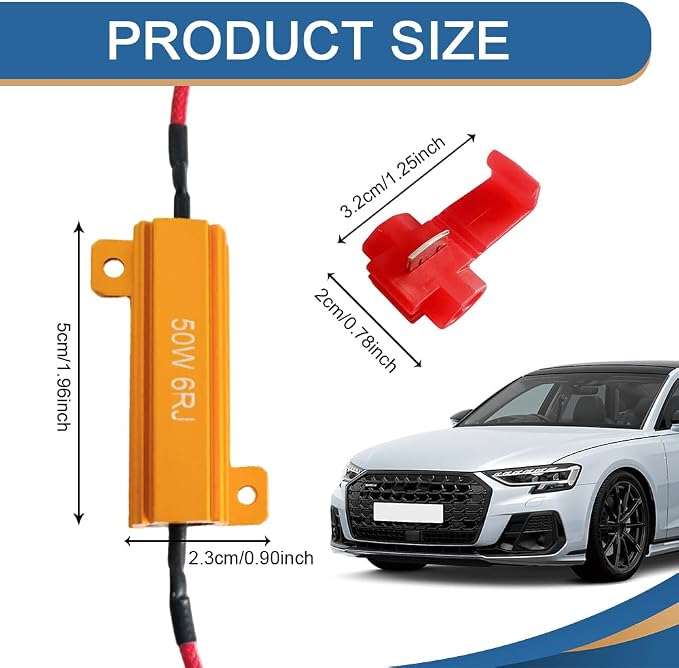 2PCS 50W 6Ohm Load Resistors, LED Resistor Turn Signal, Car LED Turn Signal Light Load Aluminum Shell with Wire Clip, Tail Light Bulb Fast Blink Error Code Warning Cancellor for Fix Hyper Flash