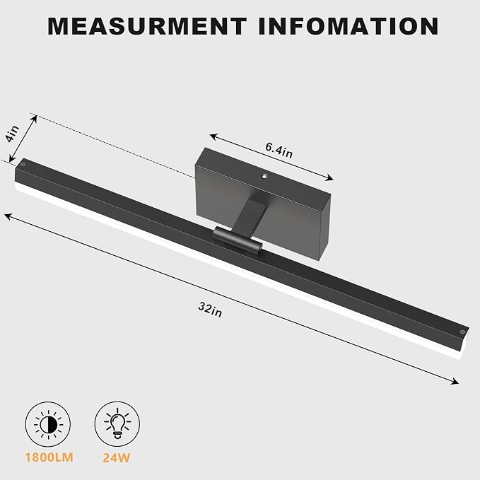 IZORRO Modern Bathroom Vanity Light 32 inch, Rotatable, 24W Dimmable Led Bathroom Light Fixture Over Mirror, Black Vanity Light Bar (5 Color Temperature)