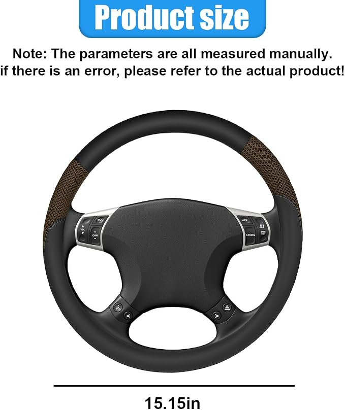 Car Steering Wheel Cover, 15" Breathable Microfiber Leather Ice Silk Mesh Wheel Wrap, Warm in Winter & Cool in Summer, Comfortable Anti-Slip Auto Interior Decorative Protector(Coffee)