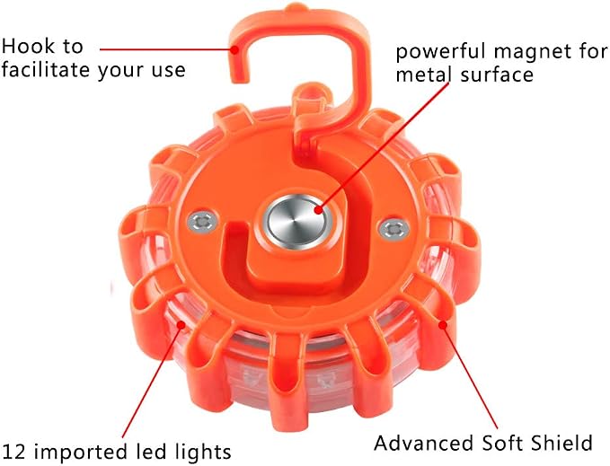 4Pack LED Road Safety Flare Roadside Warning Flashing Lights Emergency Disc Beacon for Car Marine Boat
