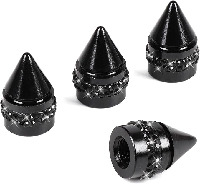 ToBeQueen Bling Tire Valve Caps, 4 Pack Handmade Crystal Rhinestone Diamond Tire Caps Universal Dustproof Black Bling Car Accessories for Women for Car/SUV/Motorcycle/Bike(Black)