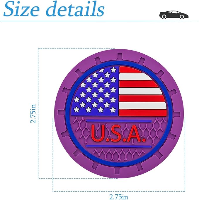 AUCELI 4 Pack Car Cup Holder Coasters, Colored American Flag US Flag Insert Car Cup Coaster, 2.75 Inch Anti Slip Shockproof Embedded Drink Mat, Vehicle Interior Decor Accessories