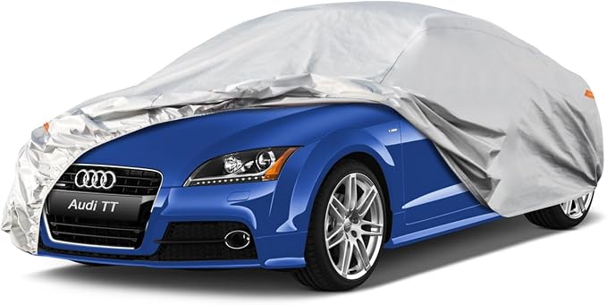 Kayme 6 Layers Car Cover Custom Fit for Audi TT TTS TTRS (1998-2025) Waterproof All Weather for Automobiles, Outdoor Full Cover Rain Sun UV Protection.Silver